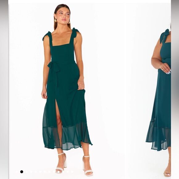 Show me your Mumu Claire midi dress in emerald chiffon - Picture 5 of 6